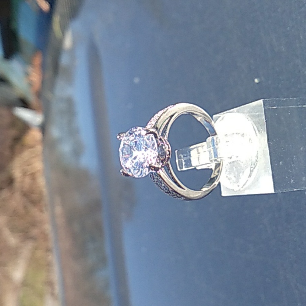 Silver tone cubic zirconia engagement ring